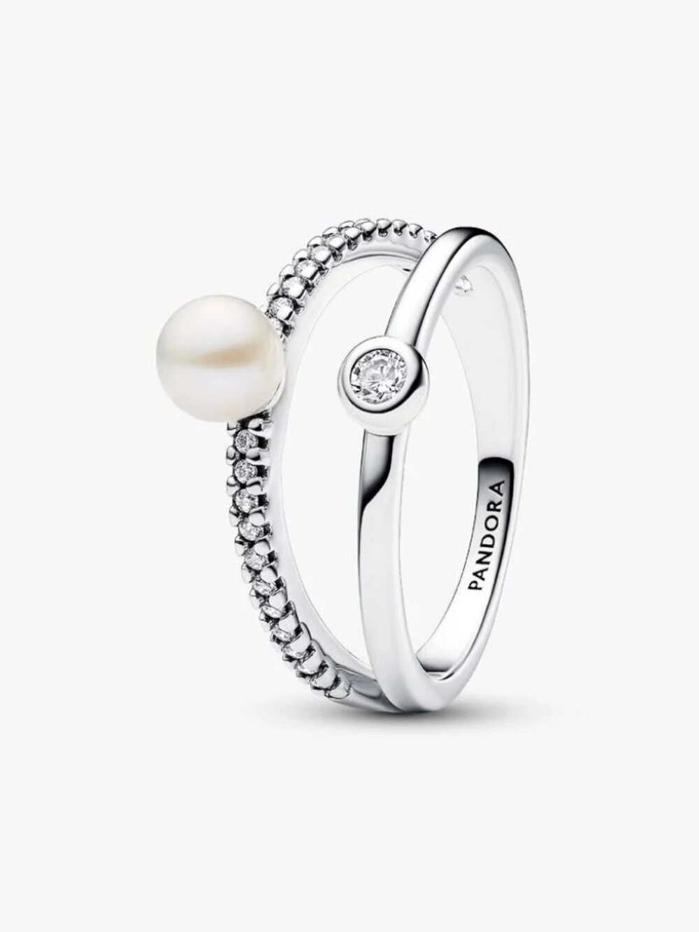 Pandora Treated Freshwater Cultured Pearl & Pavé Double Band Ring